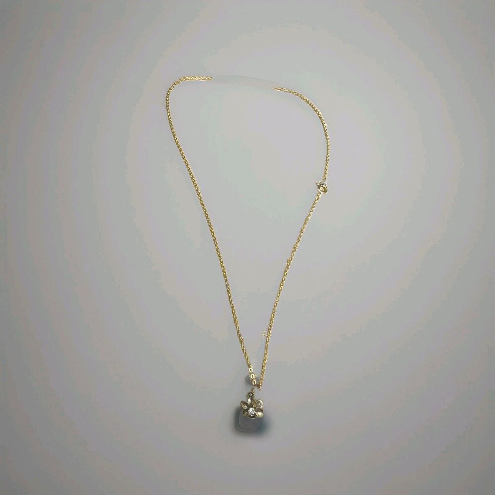 Gold Tone Flower Charm Pendant Necklace Clear Round Crystal Center Cable Chain